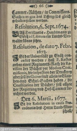 Resolution, de dato 7. Febr. 1673