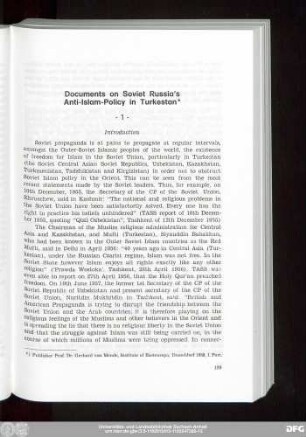 Documents on Soviet Russia's Anti-Islam-Policy in Turkestan