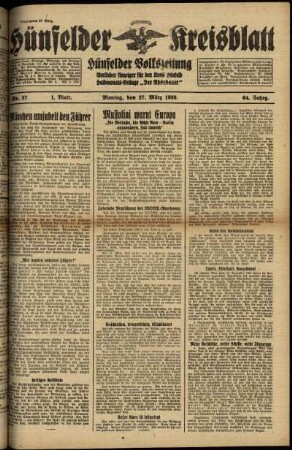 Erste Ausgabe vom Montag, den 27. März 1939.
