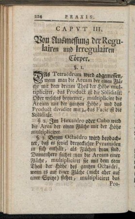 Caput III. Von Ausmessung der Regulairen und Irregulairen Cörper.