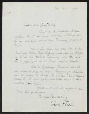 Brief von Edwin Fischer an Gerhart Hauptmann