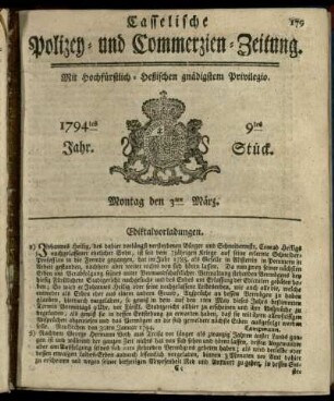 9tes Stueck, Montag den 3ten Maerz 1794