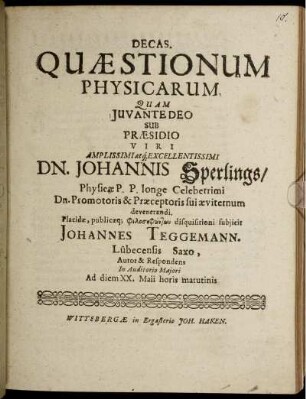Decas. Quaestionum Physicarum