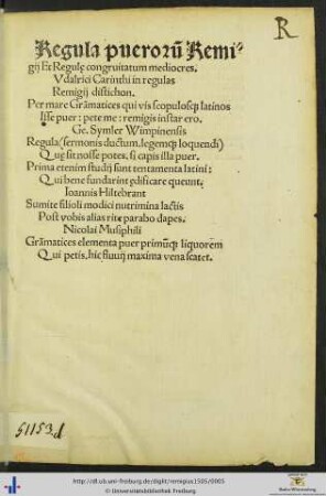 Regula puerorum Remigij Et Regulę congruitatum mediocres