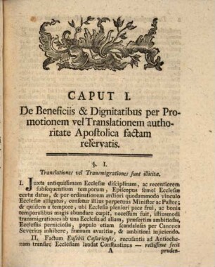 Disceptatio Juris Publici Ecclesiastici Ad Concordata Germaniae De Reservatione Beneficiorum Et Dignitatum Ex Qualitate vacatione per Promotionem vel Translationem ad literam Concord. nec non etiam per assecutionem pacificam Beneficiorum - per Nos seu Auctoritate nostrarum literarum immediate collatarum &c.
