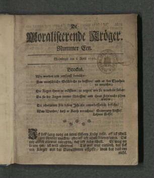Nummer Een. Mahndags den 6. April 1750