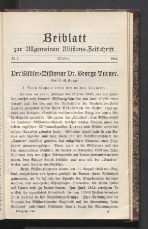 Beiblatt N° 5. Oktober. 1904