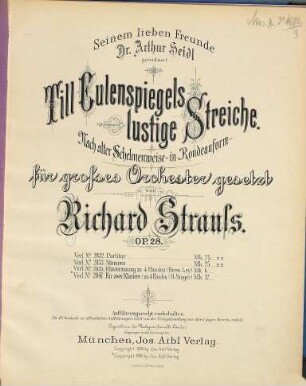 Till Eulenspiegels lustige Streiche : nach alter Schelmenweise in Rondeauform, für grosses Orch. gesetzt ; op. 28