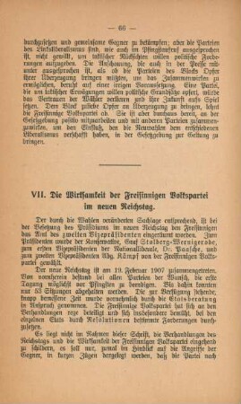 VII. Die Wirksamkeit der Freisinnigen Volkspartei im neuen Reichstag