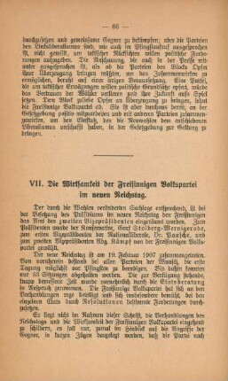 VII. Die Wirksamkeit der Freisinnigen Volkspartei im neuen Reichstag