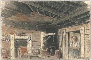 Neureuther, Eugen Napoleon; Deutschland; Österreich; Landschaftsskizzen - Holzhaus, Xantner Alm ? (Perspektive)