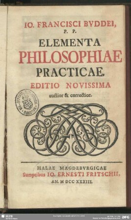 Io. Francisci Buddei ...Elementa Philosophiae Practicae