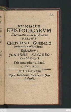 Deliciarum Epistolicarum Festivalium Exercitatio Extraordinaria