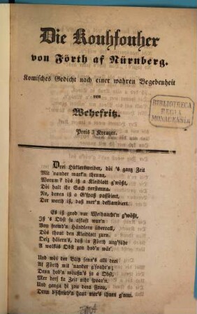 Die Kouhfouher von Förth af Nürnberg : komisches Gedicht nach einer wahren Begebenheit