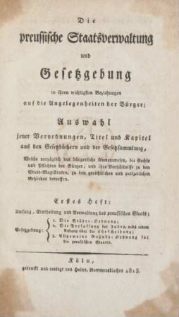 Heft 1: Umfang, Eintheilung und Verwaltung des preussischen Staats