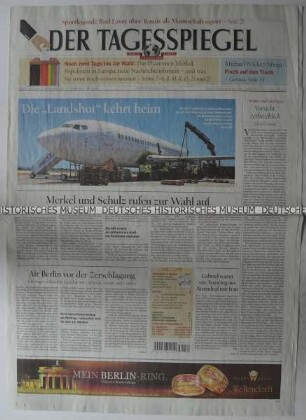 Tageszeitung "Der Tagesspiegel" mit Titel zur Bundestagswahl in Deutschland