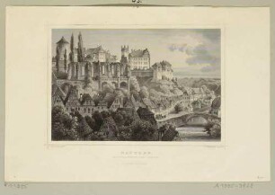 Bautzen mit den Ruinen des Franiskanerklosters und dem Schloss, aus südlicher Richtung, aus Rohbocks und Koehlers Königreich Sachsen, Thüringen und Anhalt