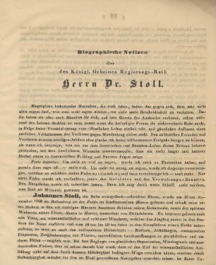 Biographische Notizen über den Königl. Geheimen Regierungs-Rath Herrn Dr. Stoll