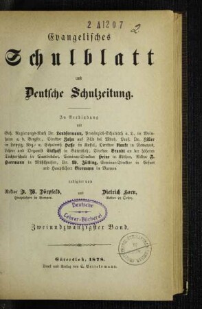 22: Evangelisches Schulblatt und deutsche Schulzeitung - 22.1878