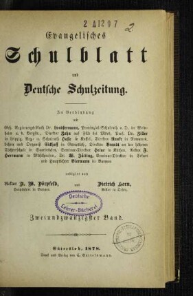 22: Evangelisches Schulblatt und deutsche Schulzeitung - 22.1878