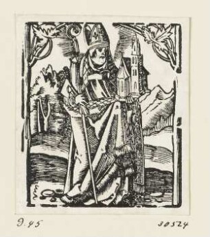 Heiliger Wolfgang, aus: "Jean Clein, Hortulus anime cum alijs appluri=mis orationibus pristine impressioni superadditis: vt tabulam in huius cal ce annexam intuenti patentissium erit", Nürnberg