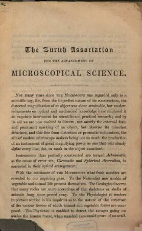 The Zurich Association for the advancement of microtropical science : (Advert.)