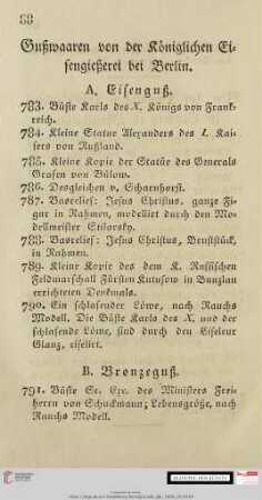 Gußwaaren von der Königlichen Eisengießerei bei Berlin
