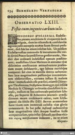 Observatio LXIII. Pestis cum ingente carbunculo