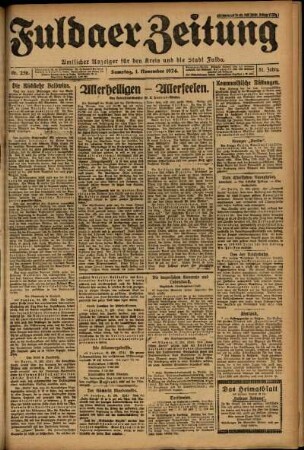 Erste Ausgabe vom Samstag, den 01. November 1924.