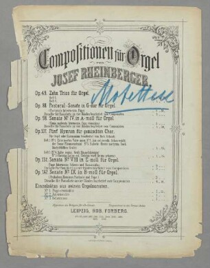 Umschlagblätter von gedruckten Werken Rheinbergers - BSB Mus.ms. 4744-18 : Beilage