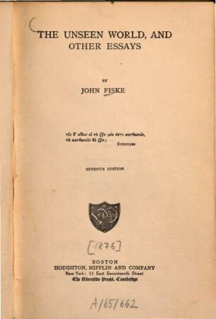 The unseen world, and other essays