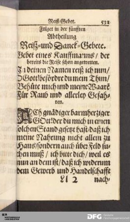 Fünffte Abtheilung. Reiß- und Danck-Gebete.