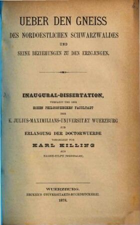 Ueber den Gneiss des nordoestlichen Schwarzwaldes und seine Beziehungen zu den Erzgaengen