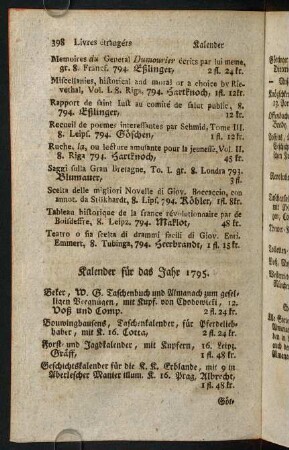 398-400, Kalender für das Jahr 1795.