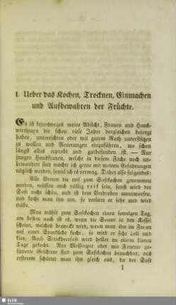 1. Ueber das Kochen, Trocknen, Einmachen und Aufbewahren der Früchte