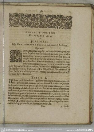 Disputatio XIV. De Iure Belli