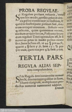 Tertia Pars. Regula Alias Septem comprehendens