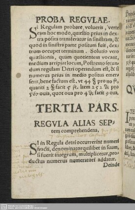 Tertia Pars. Regula Alias Septem comprehendens