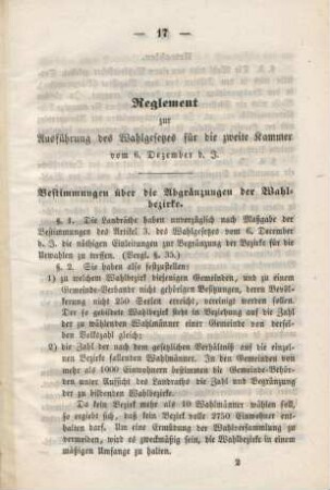 Reglement zur Ausführung des Wahlgesetzes für die zweite Kammer vom 6. Dezember d. J.