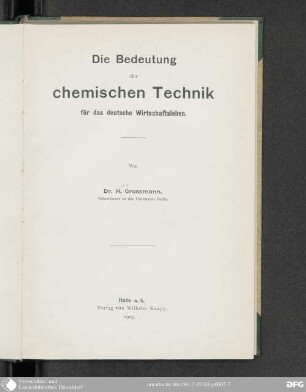 Die Bedeutung der chemischen Technik für das deutsche Wirtschaftsleben