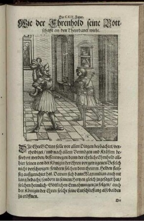 Die CXIV. Figur. Wie der Ehrenhold seine Bottschafft an den Theurdanck wirbt