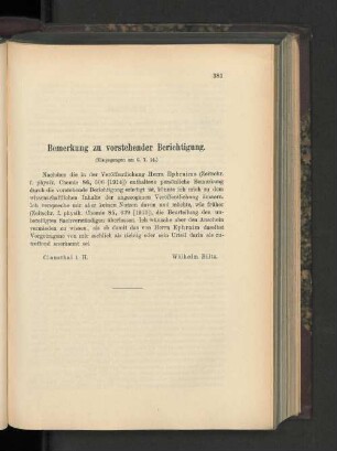Bemerkung zu vorstehender Berichtigung.