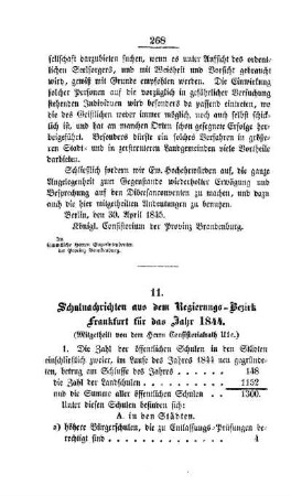 Schulnachrichten aus dem Regierungs-Bezirk Frankfurt für das Jahr 1844