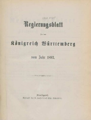 1893: Regierungsblatt für das Königreich Württemberg