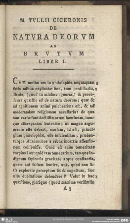 De Natura Deorum Ad Brutum Liber I