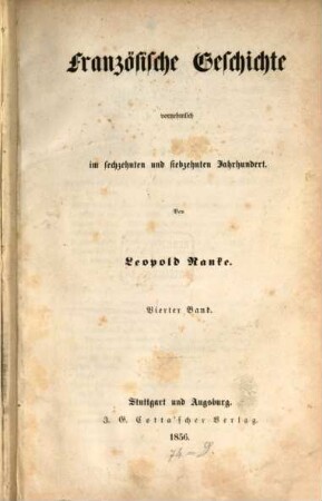 Französische Geschichte : vornehmlich im sechzehnten und siebzehnten Jahrhundert, 4