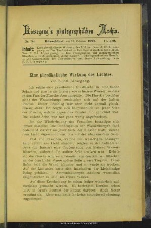 Eine physikalische Wirkung des Lichtes