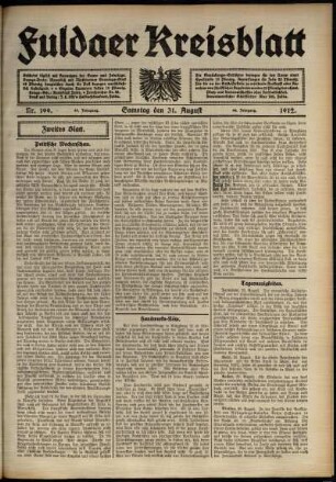 Zweite Ausgabe vom Samstag, den 31. August 1912.