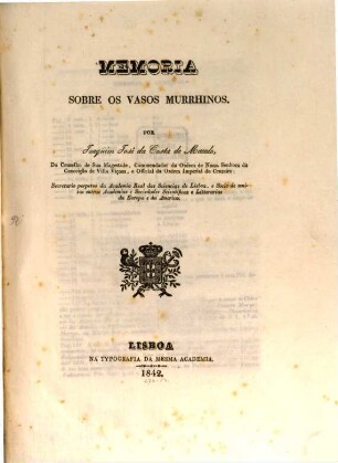 Memoria sobre os vasos Murrhinos