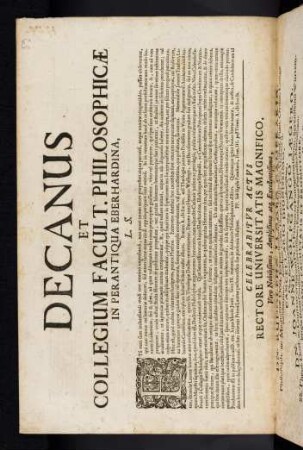 Decanus Et Collegium Facult. Philosophicae In Perantiqua Eberhardina, L. S.